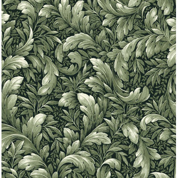 NW43604 NextWall Acanthus Trail Vintage Style Forest Green Vinyl Wallpaper