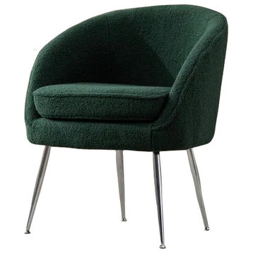 Teddy Fabric Accent Armchair With Electroplated Chrome Legs, Dark Green