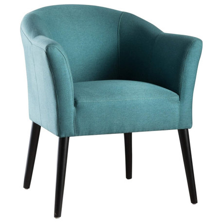 Contemporary Fabric Armchair with Cushioned Seat and High Arms, Dark Teal