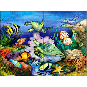 Tile Mural, Green Sea Turtles by Kathleen Parr Mckenna