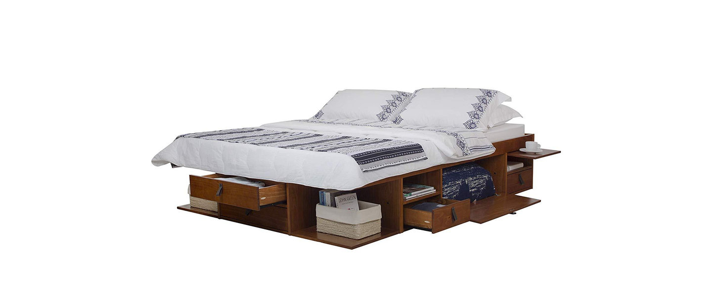 Memomad Bali Storage Platform Bed with Drawers (Queen Size, Caramel)