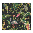 York AT7093 Tropics Fiji Garden Wallpaper black teal aqua lavender yellow pink