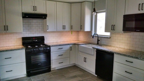 Poll White Cabinets Black Appliances Granite And Orb Cabinet Pulls