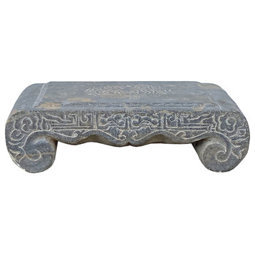 Chinese Distressed Gray Stone Rectangular Scroll Stand Hcs7089