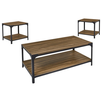 Xander 3-Piece Living Room Set Cocktail and 2 End Tables, Natural/Black