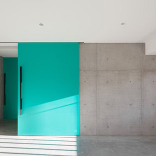 シドニーの小さいコンテンポラリースタイルのおしゃれな多目的ジム (緑の壁、コンクリートの床) の写真