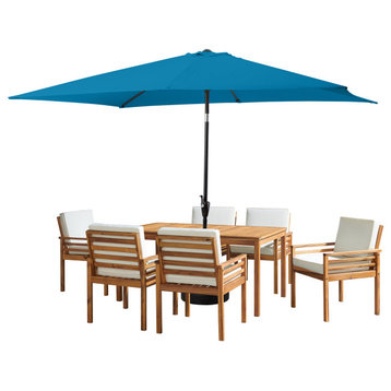 8 Piece Set, Okemo Table, 6 Chairs, 10' Rectangular Umbrella Turquoise