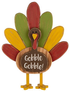 24" Thanksgiving Wooden Turkey Standing Decor