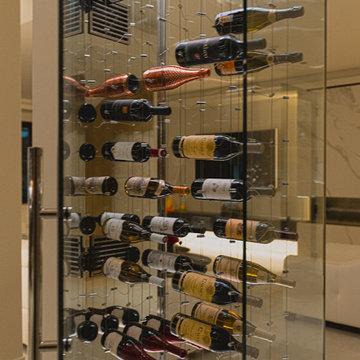 Modern Glass Wine Cellar With Custom Mirror Panels