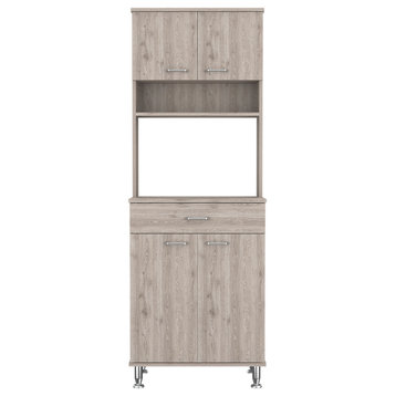 Bay Area Pantry with 2 Cabinets, Drawer, and 2 Open Shelves, Light Gray