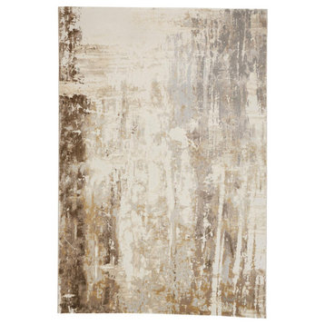 Weave & Wander Frida Distressed Abstract Watercolor Rug, Gray/Beige, 7'9"x10'