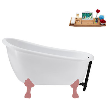 53'' Streamline N487PNK-BL Soaking Clawfoot Tub and Tray with External Drain