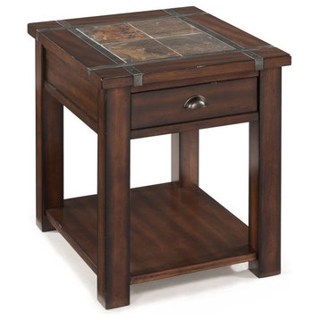 Magnussen Roanoke Wood End Table in Cherry and Slate