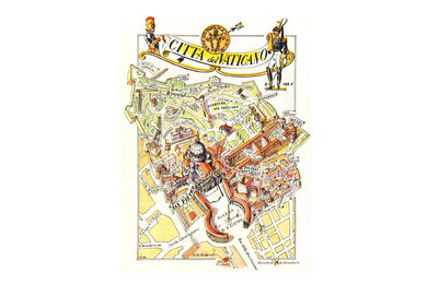Consigned Vintage Map of Vatican City, C. 1950