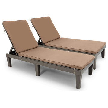 Set of 2 Patio Chaise Lounge, Cushioned Seat With Adjustable Backrest, Taupe