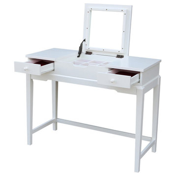 Classic Vanity Table, Flip Up Mirror With Storage Box & Side Drawers, White