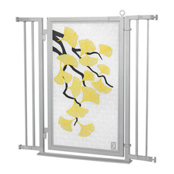 Fusion Gates - Fusion Gate with Autumn Ginkgo Design, Satin Nickel, 32"-36" - Dog Gates