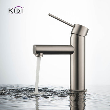 Circular X Brass Single Hole Bathroom Faucet KBF1010, Brush Nickel, With Drain