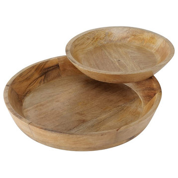 2 Piece Rimmed Wooden Fruit Bowl Set
