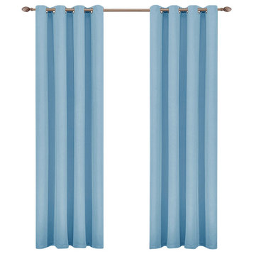 Thermal Insulated Grommet Solid Blackout Window Curtains, Light Blue, 52"x96"
