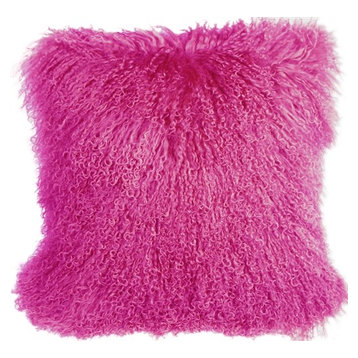 Genuine Mongolian Sheepskin Throw Pillow with Insert (16+ Colors), Pink