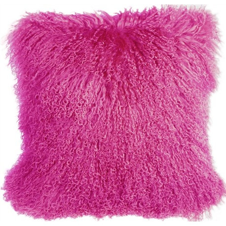 Genuine Mongolian Sheepskin Throw Pillow with Insert (16+ Colors), Pink