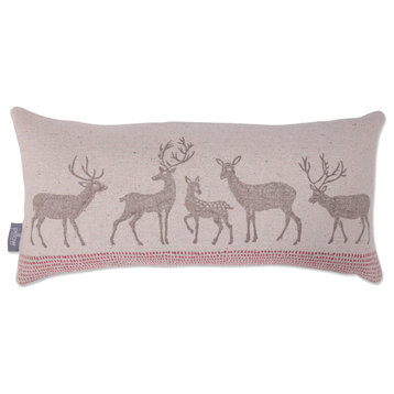 Christmas/Holiday Lumbar Throw Pillow, Woodland Reindeer Natural, 12" x 25"