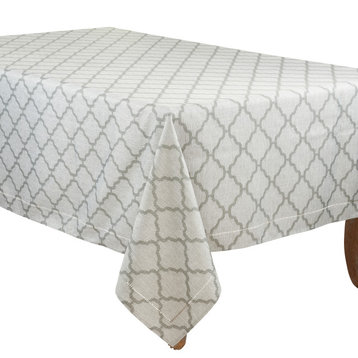 Tablecloth With Laser-Cut Hemstitch Design, Grey, 65"x104"