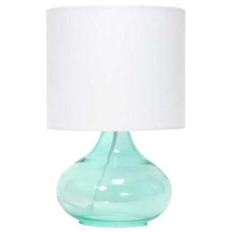 Glass Raindrop Table Lamp with Fabric Shade, Aqua with White Shade