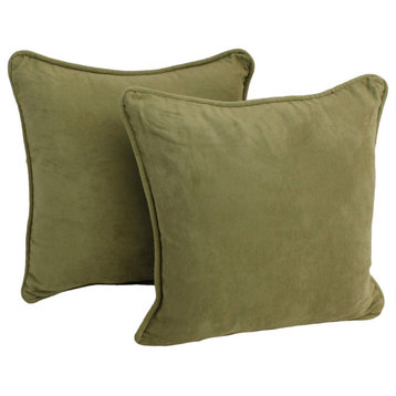18" Double-Corded Solid Microsuede Square Throw Pillows, Set of 2, Sage Green