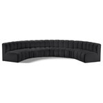 Meridian Furniture - Arc Vegan Leather Upholstered 7-Pc. U-Shaped Modular Sectional, Black - Unleash modern opulence with the Arc Vegan Leather 7pc. Sectional. Crafted for the modern connoisseur, this Sectional injects an air of refined luxury into any space. Its sleek silhouette, upholstered in supple black vegan leather, exudes timeless sophistication while the deep channel tufting adds textural intrigue, further elevating the chair's visual appeal. The modular design makes it a versatile chameleon, effortlessly adapting to your evolving needs and preferences. Whether you envision it gracing a chic living room corner, basking in the glow of a bedroom window, or adding a touch of drama to a home office, the Arc seamlessly complements your unique interior aesthetic.