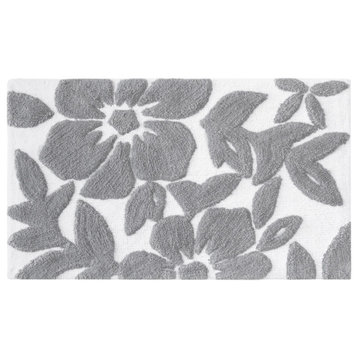 Burlington Leaf Indoor Cotton Bath Mat, Silver/White, 21"x34"
