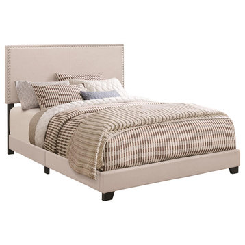 Benzara BM172144 Contemporary Style Panel Bed, Ivory