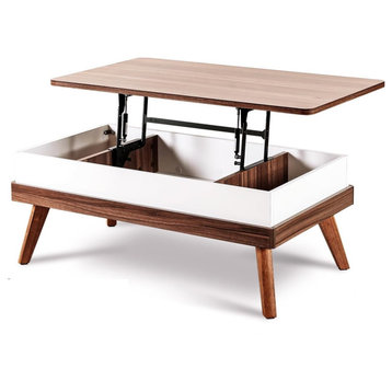 Modern Coffee Table, Angled Legs & Lift Up Top With Plenty Space, Charcoal Oak