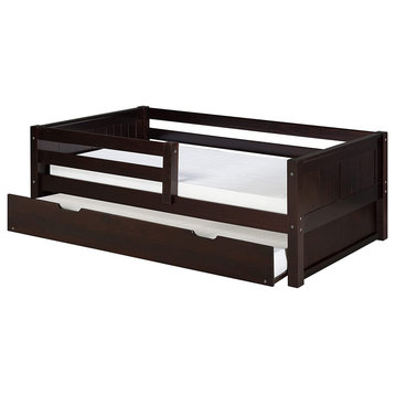 Twin Daybed With Pull Out Trundle, MDF Frame With Removable Rails, Cappuccino