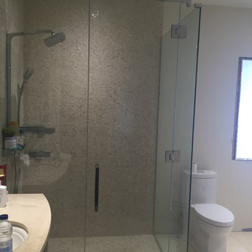 Mosaic Ceramic Tile Shower Wall w/ Walk In Shower