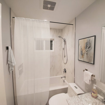 Sleek Marble-Style Bathroom with Modern Fixtures and Mosaic Niche – Lake Forest