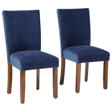 Set of 2 Modern Dining Chair, Polyester Upholstered Seat & Backrest, Navy