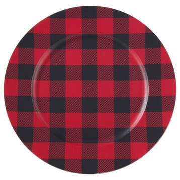 Table Chargers With Buffalo Plaid Design, Set of 4, 14"x14", Red