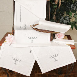Xia Home Fashions - Florals Embroidered With Hemstich Vase Collection - Kitchen And Table Linens