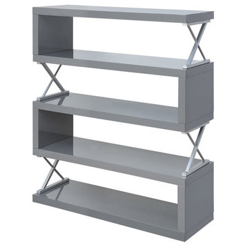 Bowery Hill Contemporary Wood 5-Shelf Bookcase in Glossy Gray