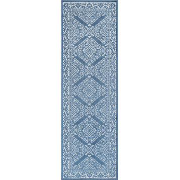 Katie Transitional Floral Area Rug, Blue/White, 2'3''x7'3''