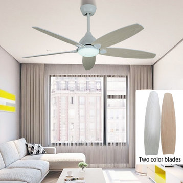 60" Ceiling Fan With Lamp, Plywood Blades, White, 59.8x13.4", 2 Color Blades