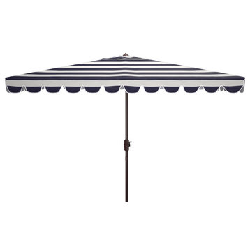 Safavieh Vienna 6.5'x10' Rectangle Crank Umbrella, Black/White