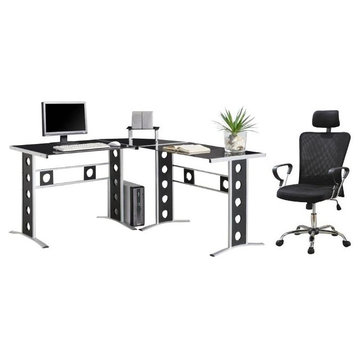 Coaster 2PC Office Set with Chair and L Shape Computer Desk in Black