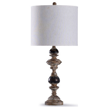 Bishop, Spindle Table Lamp With Drum Shade, Weathered Natural Finish