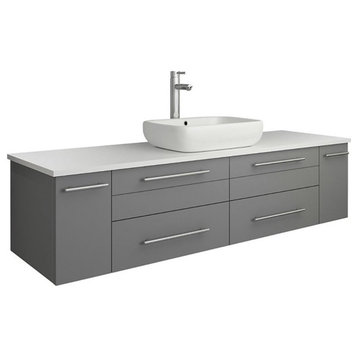 Fresca Lucera 60" Solid Wood Bathroom Cabinet with Single Vessel Sink in Gray