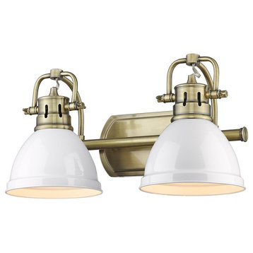 Golden Duncan 2-Light Bath Vanity 3602-BA2 AB-WHT, Aged Brass
