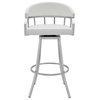 Valerie Swivel Faux Leather Bar and Counter Stool, Brushed Stainless Steel Finishing/White, Bar Height