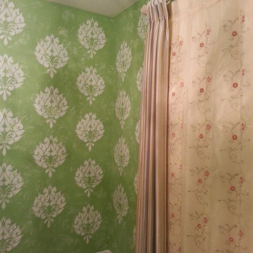 Girls Bedroom, Custom Stencil Walls Pinch Pleat Drapery Embroidered panel